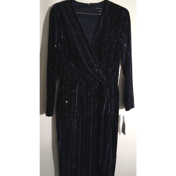 Maggy London Women's Size 6 Navy Blue Glitter Knee Length Long Sleeve Dress